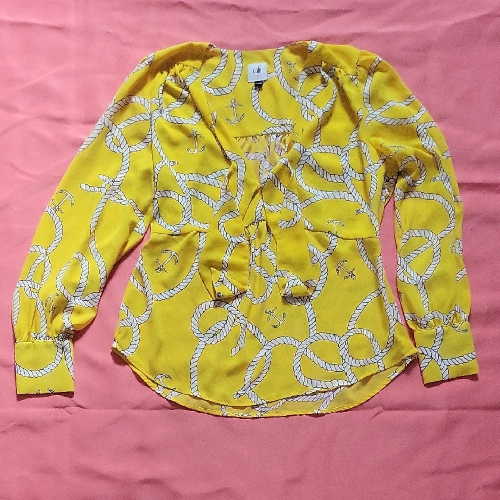 CAbi Yellow Rope Print Blouse